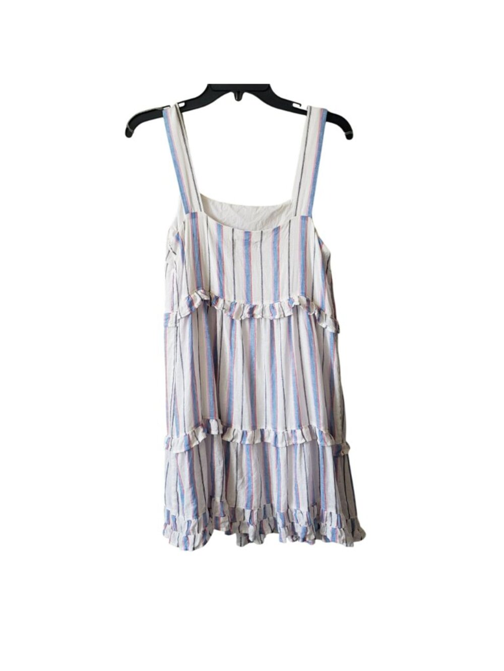Rails Sandy Tahiti Stripe Linen Tiered Ruffle Mini Dress White Blue Pink Coastal - Picture 6 of 10